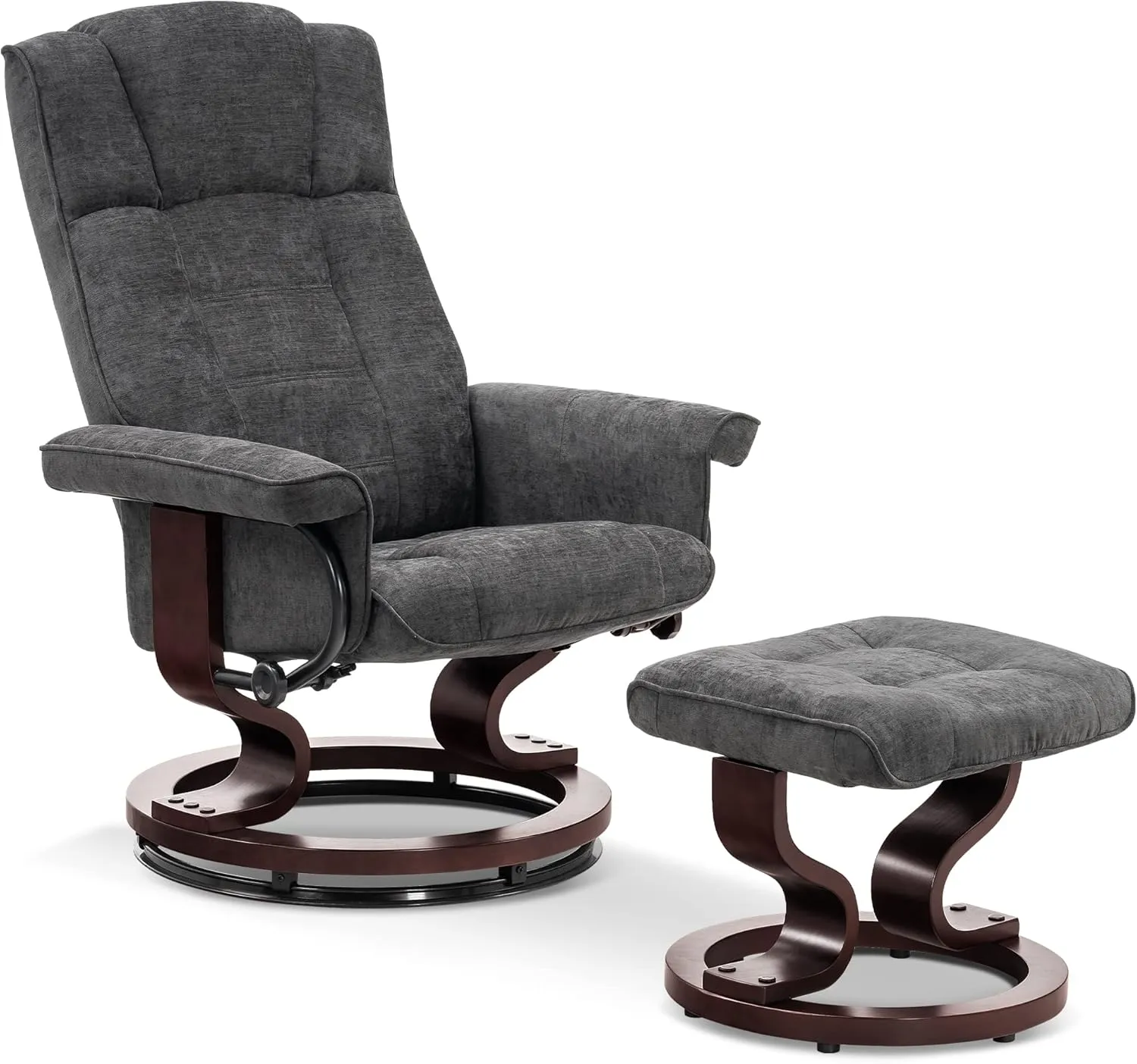 MCombo Manual Swivel Recliner with Ottoman, Chair Ottoman Set for RV Small Spaces, Living Room, Bedroom, Office 4919 (Textile, Grey)