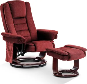 MCombo Swivel Recliner with Ottoman Chair, TV Chair Sets with Vibration Massage, for Small Space Living Room Bedroom 9099 (Textile, Burgundy)