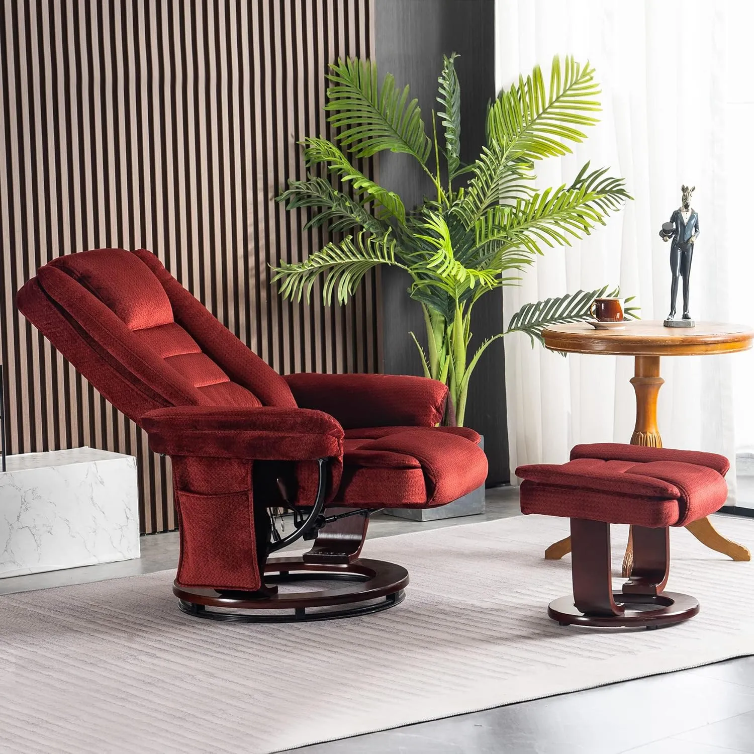 MCombo Swivel Recliner with Ottoman Chair, TV Chair Sets with Vibration Massage, for Small Space Living Room Bedroom 9099 (Textile, Burgundy)