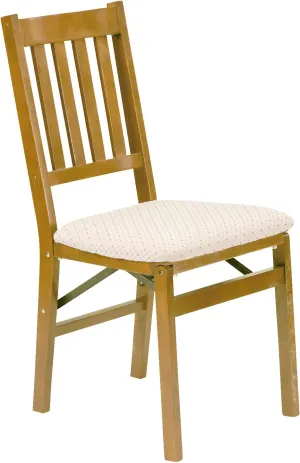 MECO Stakmore Arts and Craft Wooden Folding Chairs with Padded Seats, Set of 2 - No Assembly Foldable Dining Chairs, Steel Folding Mechanism, Upholstered Cushion, Space-Saving, Oak Frame