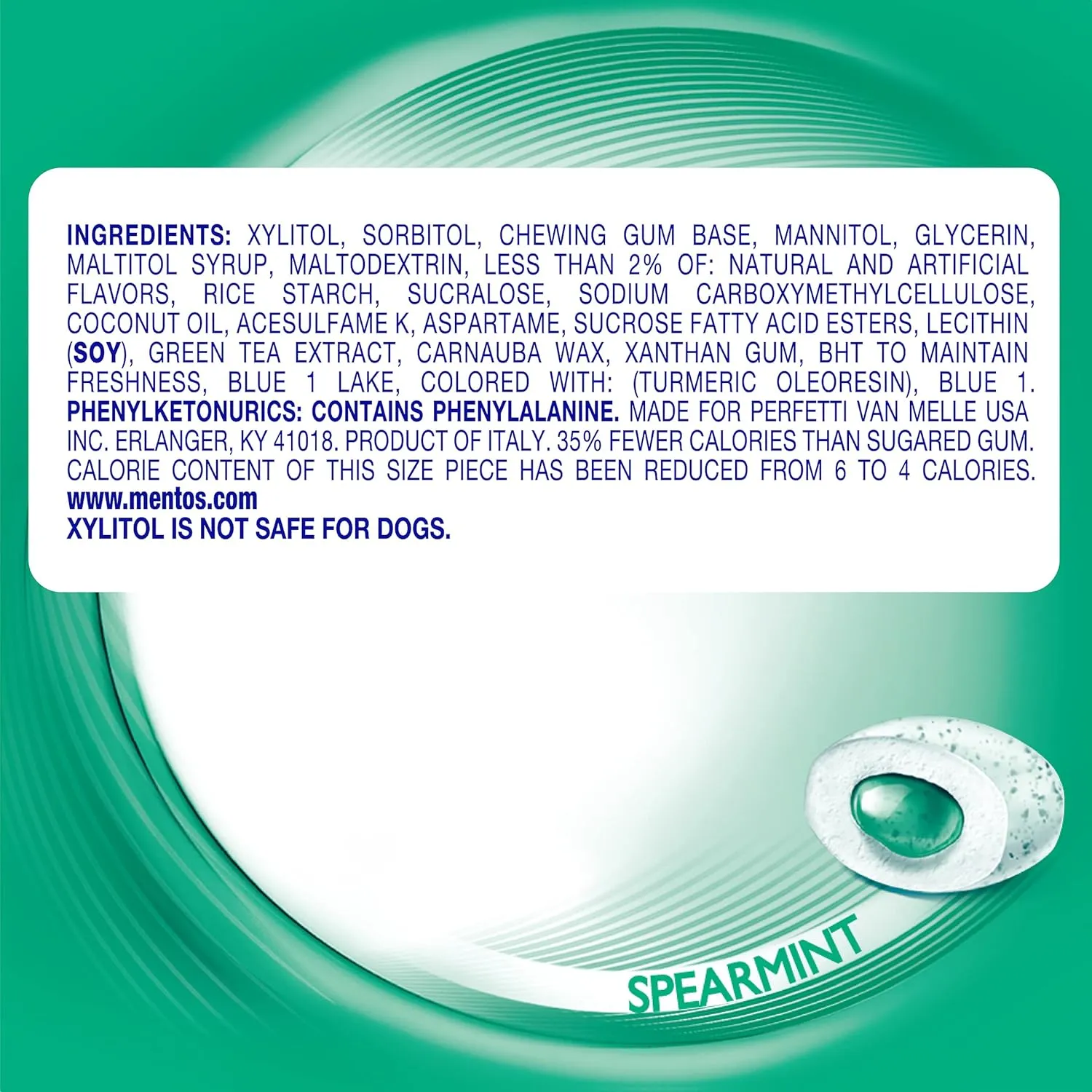 Mentos Pure Fresh Sugar-Free Chewing Gum with Xylitol, Spearmint, in a recyclable 90% Paperboard Bottle, 80 Piece, Pack of 4 Bottles