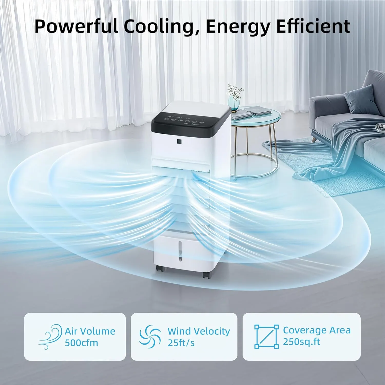 MEPTY Swamp Cooler, Windowless Portable Air Conditioners with 70° Oscillation, Evaporative Air Cooler with 6 Ice Box,12H Timer, Air Cooler Fan with 3Modes&Speeds for Bedroom Indoor Room
