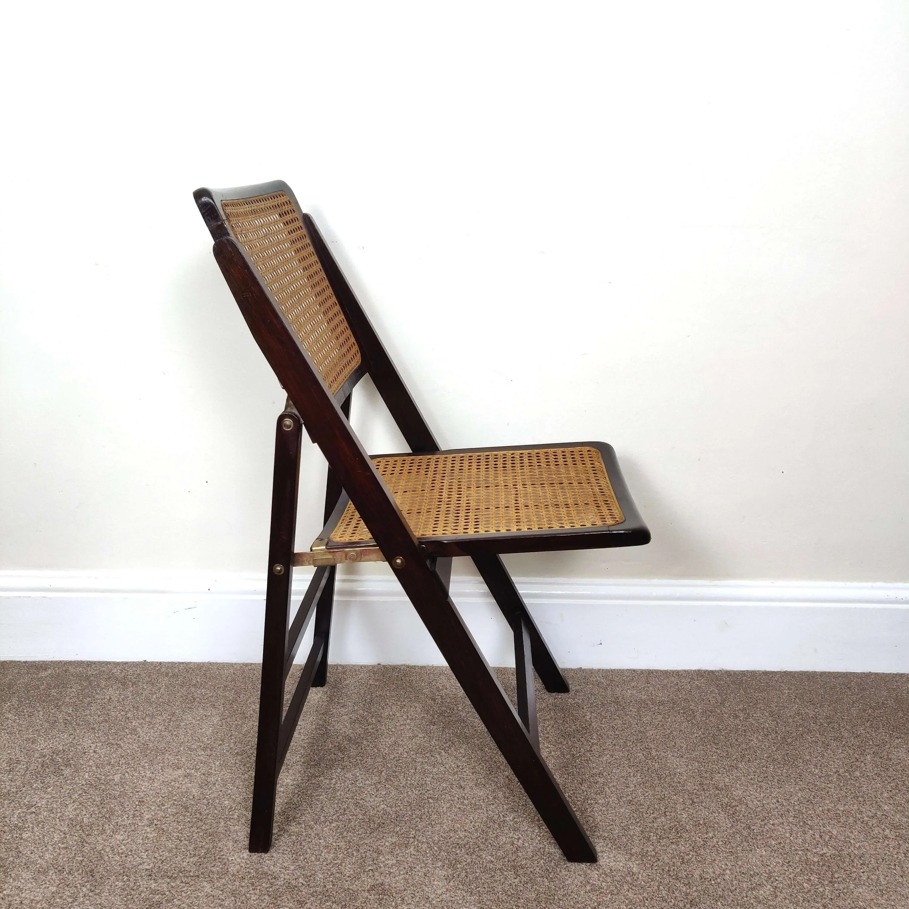 Mid Century Folding Rattan Chair, Vintage Retro Cane Dining Chair