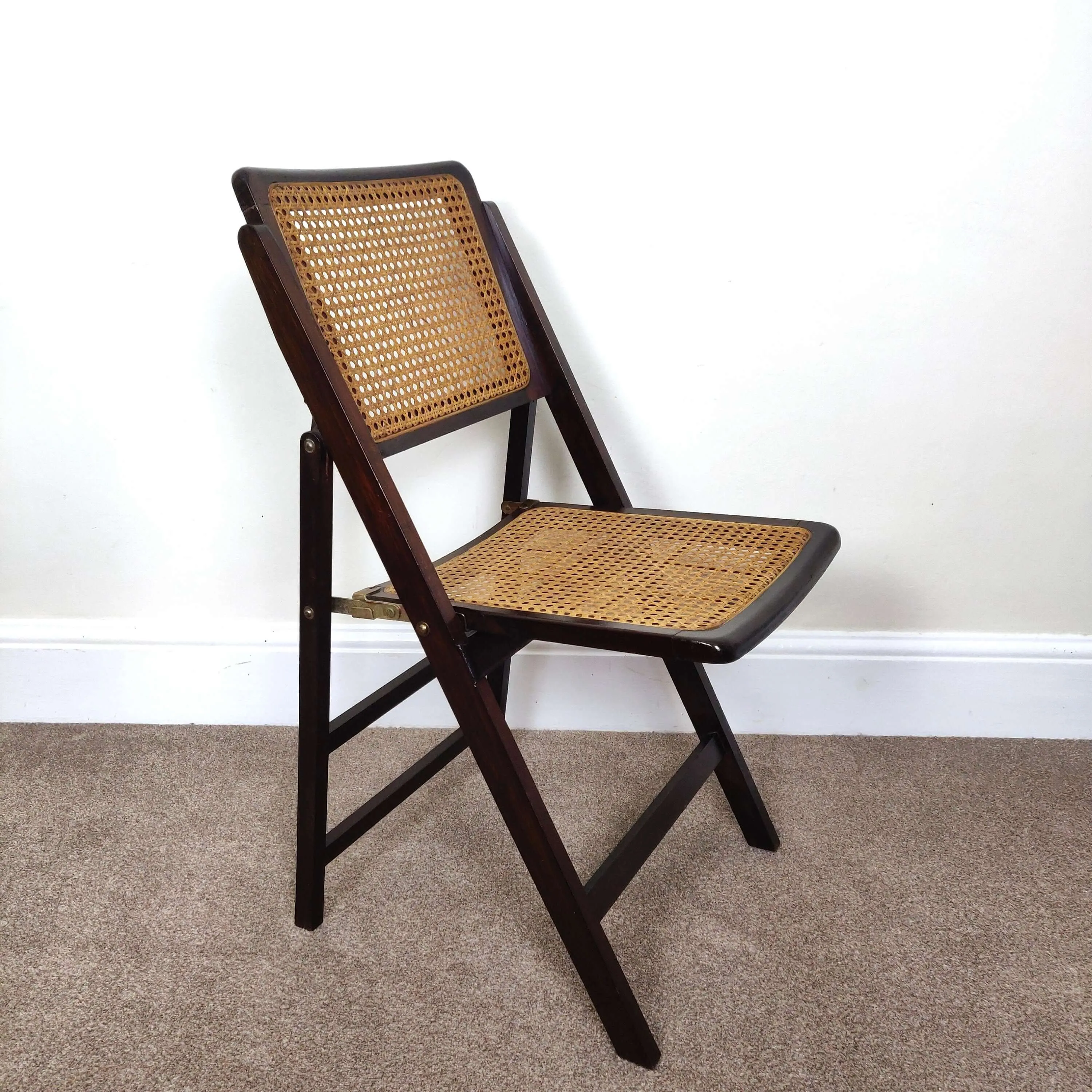 Mid Century Folding Rattan Chair, Vintage Retro Cane Dining Chair
