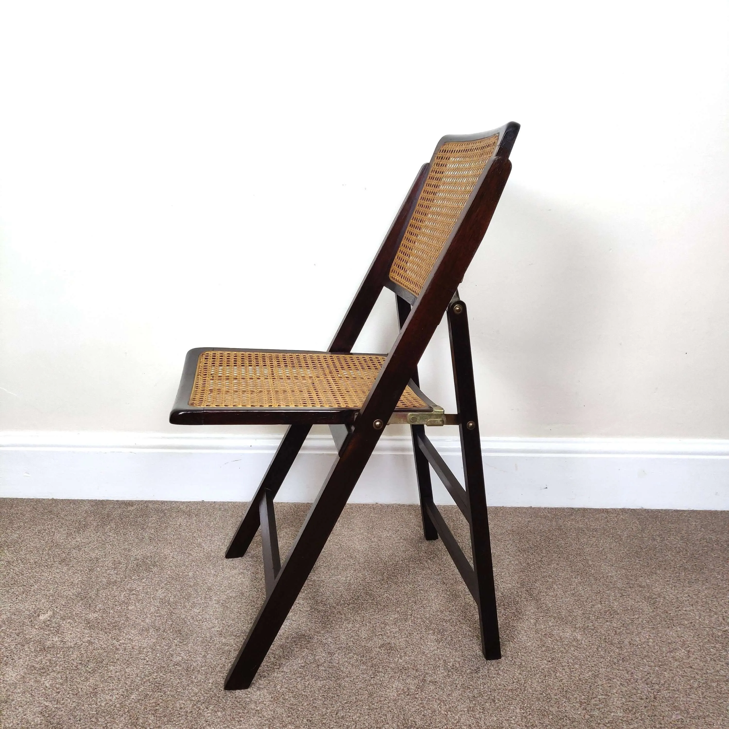 Mid Century Folding Rattan Chair, Vintage Retro Cane Dining Chair