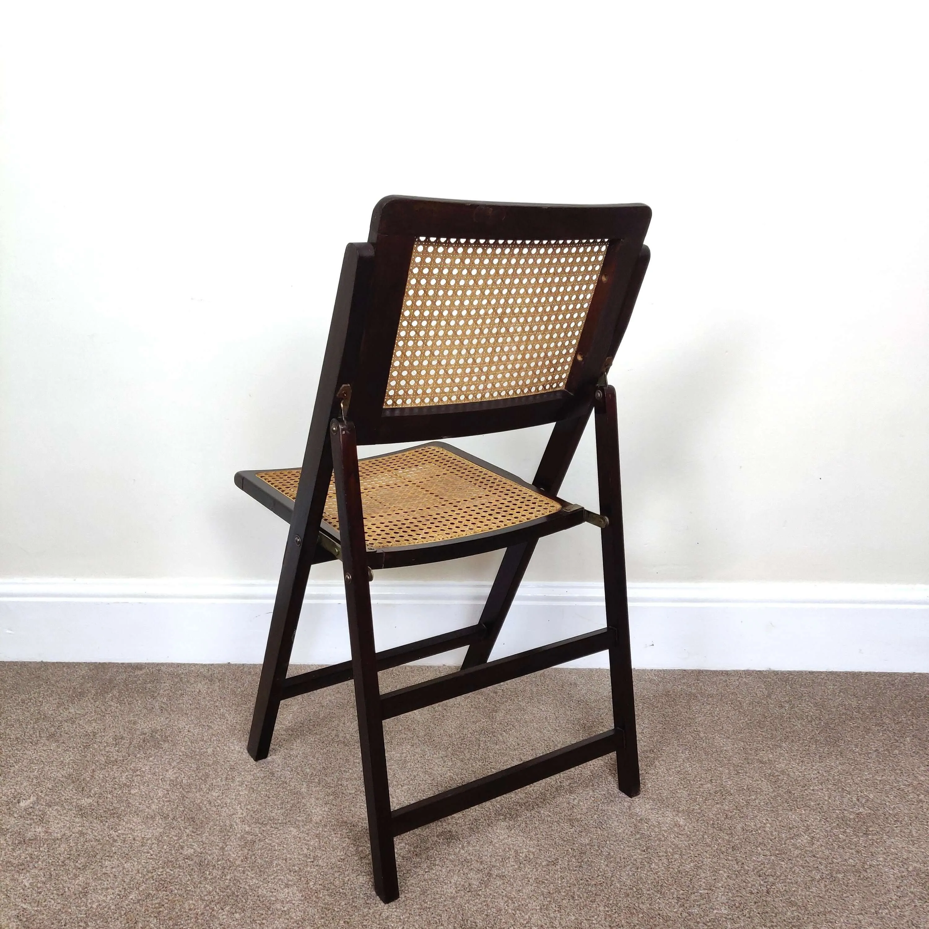 Mid Century Folding Rattan Chair, Vintage Retro Cane Dining Chair