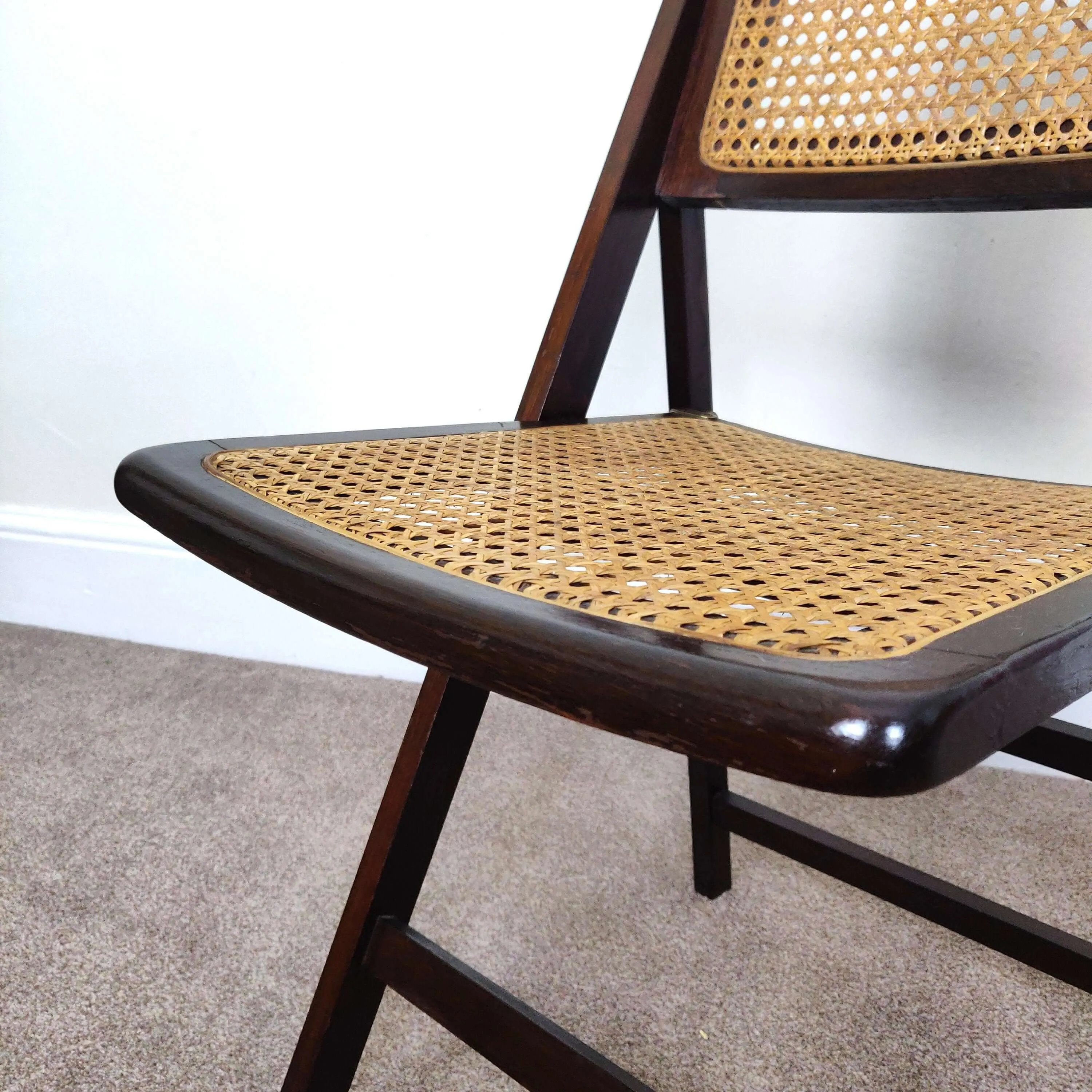 Mid Century Folding Rattan Chair, Vintage Retro Cane Dining Chair