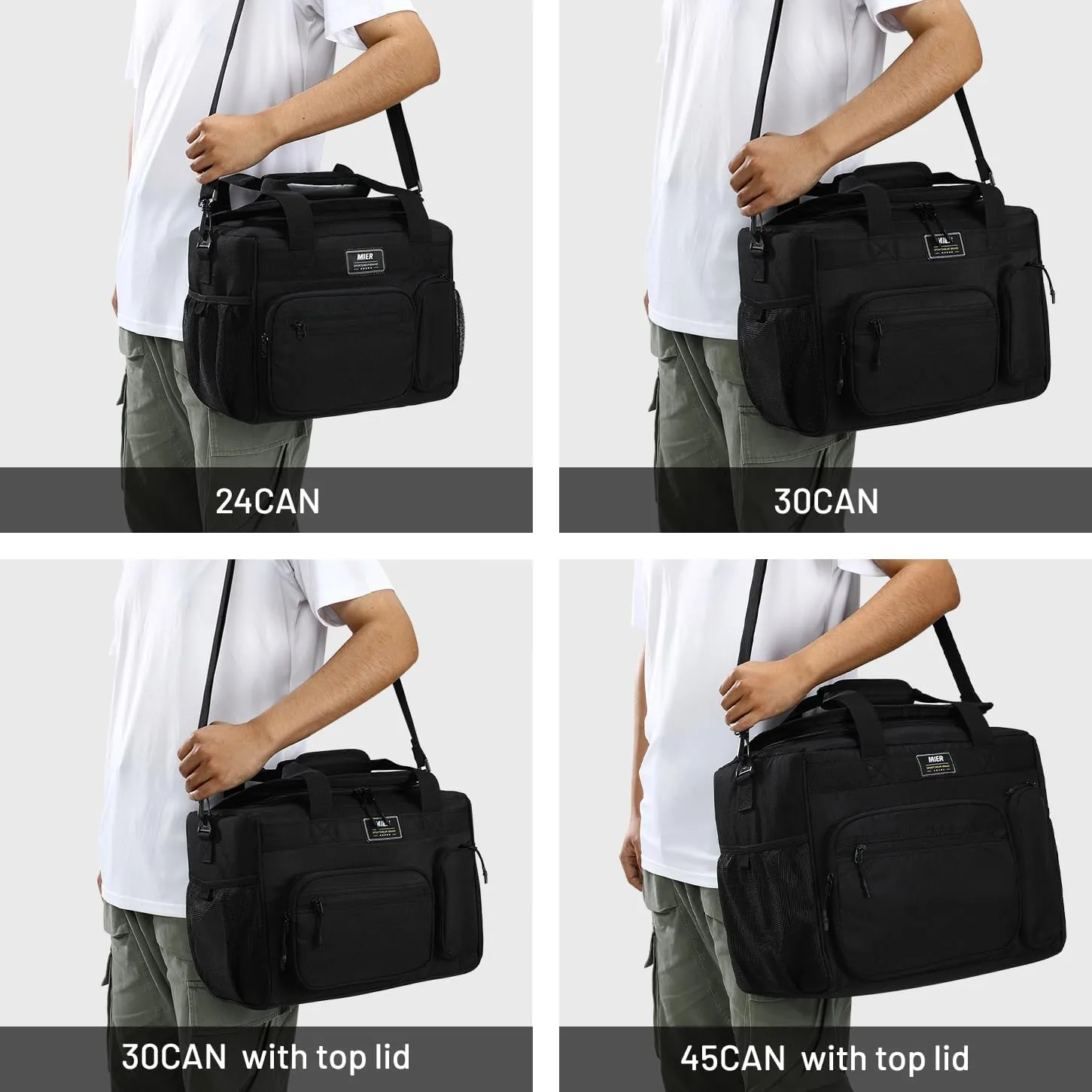 MIER Large Lunch Box for Men Women Adult Insulated Soft Sided Cooler 30 Can Leakproof Lunch Bag Collapsible for Work Travel Camping Beach, 18L (Black-No Luggage Strap)