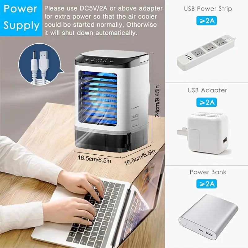 Mini Evaporative Air Cooler with Misting – USB Powered 3-Speed Personal Fan