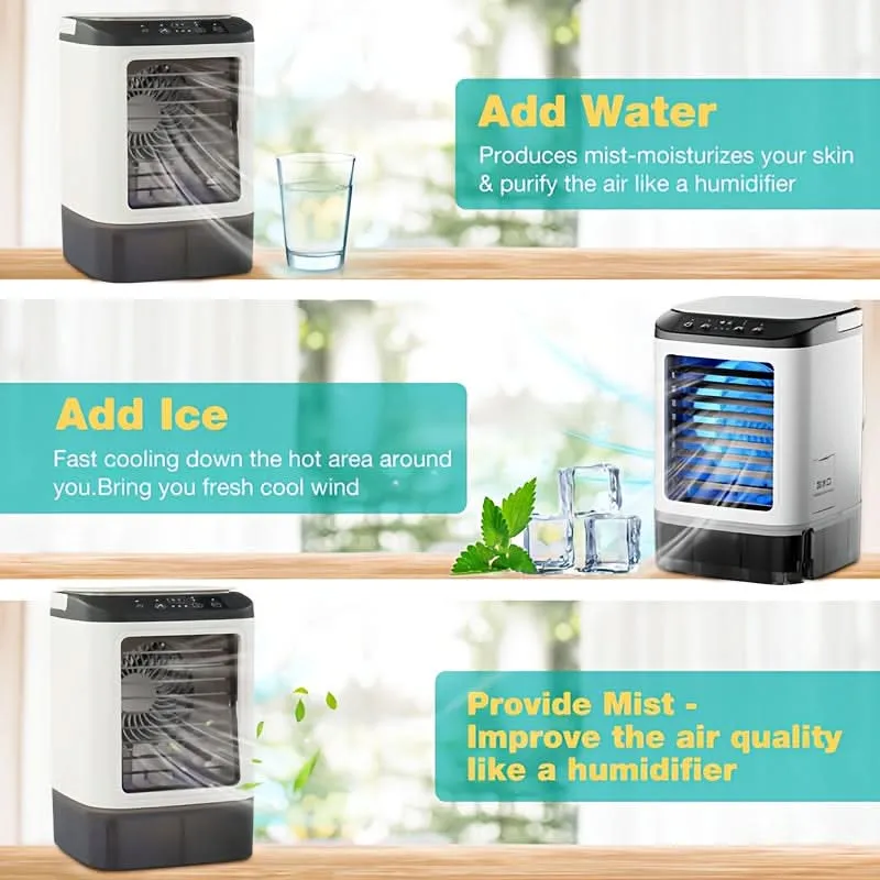 Mini Evaporative Air Cooler with Misting – USB Powered 3-Speed Personal Fan
