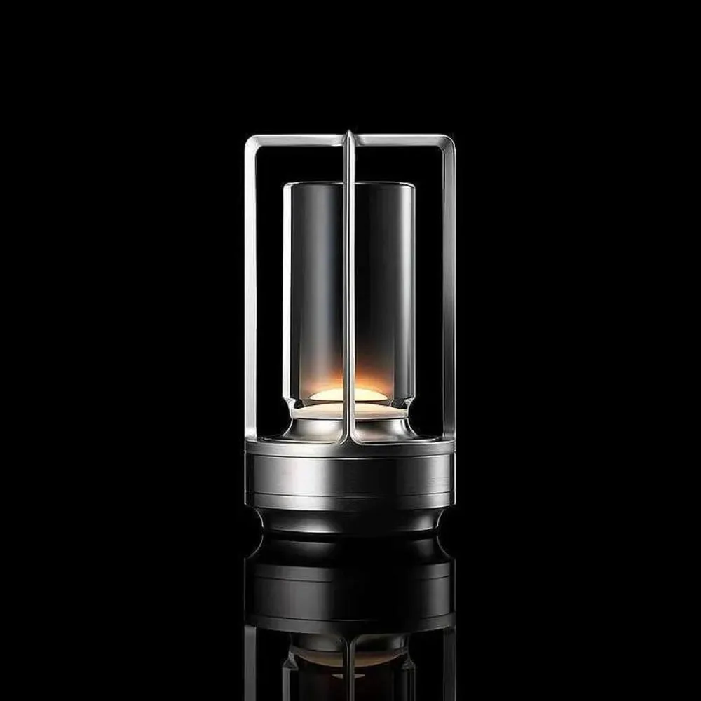 Modern Rechargeable LED Lantern with Flame Simulation & Metal Frame