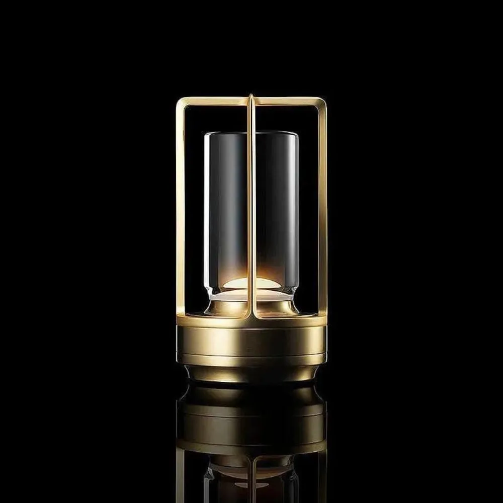 Modern Rechargeable LED Lantern with Flame Simulation & Metal Frame