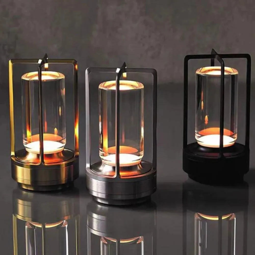 Modern Rechargeable LED Lantern with Flame Simulation & Metal Frame
