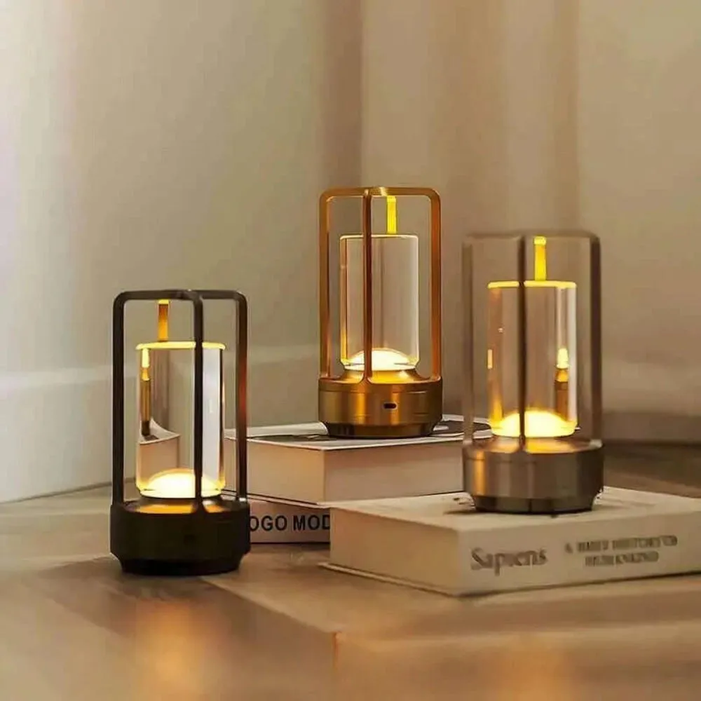 Modern Rechargeable LED Lantern with Flame Simulation & Metal Frame