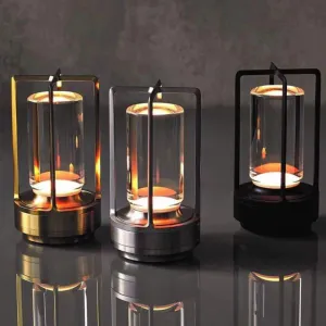 Modern Rechargeable LED Lantern with Flame Simulation & Metal Frame