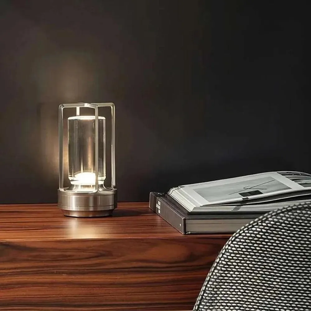Modern Rechargeable LED Lantern with Flame Simulation & Metal Frame