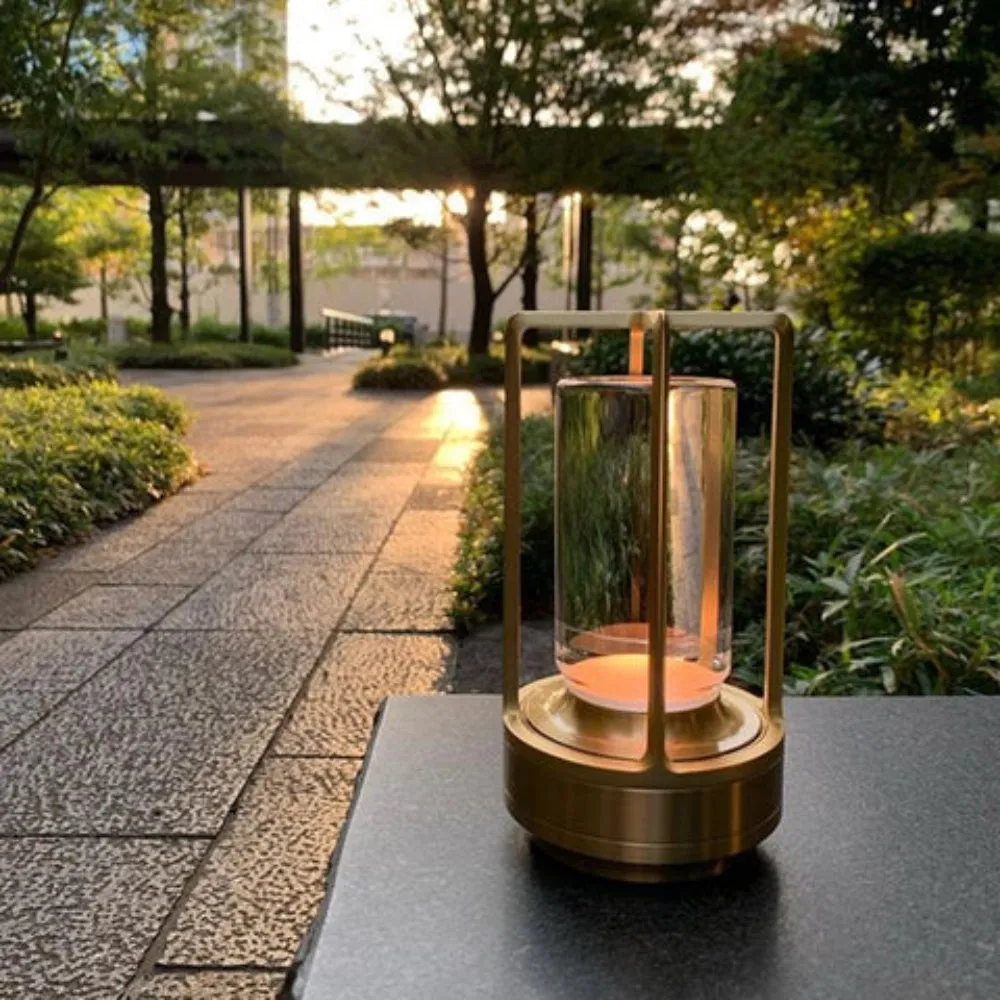 Modern Rechargeable LED Lantern with Flame Simulation & Metal Frame