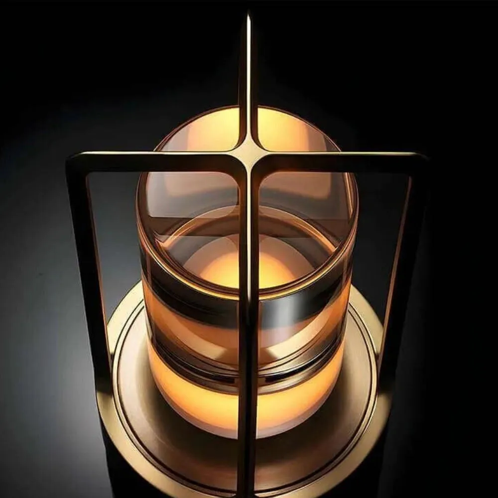 Modern Rechargeable LED Lantern with Flame Simulation & Metal Frame