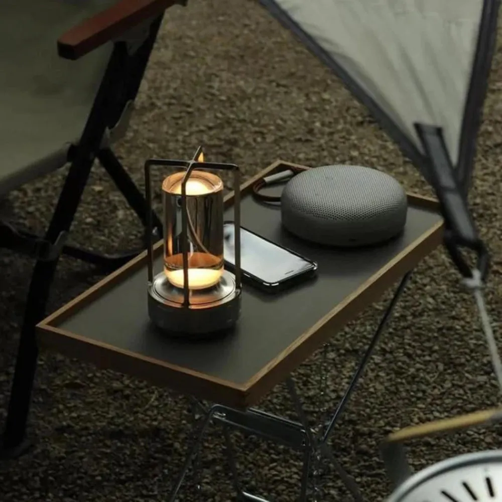 Modern Rechargeable LED Lantern with Flame Simulation & Metal Frame