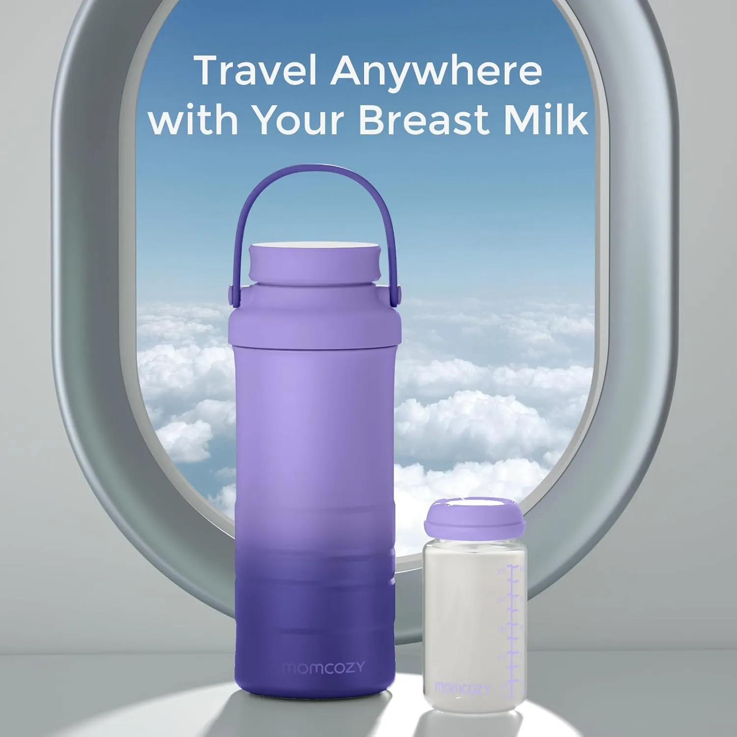 Momcozy 22oz Portable Breast Milk Cooler for Outdoor, Life Saver with 360° Total Cooling for 24 Hours, Larger Capacity Travel Breastmilk Chiller with 2pcs Baby Bottles for Breastmilk Storage, Purple