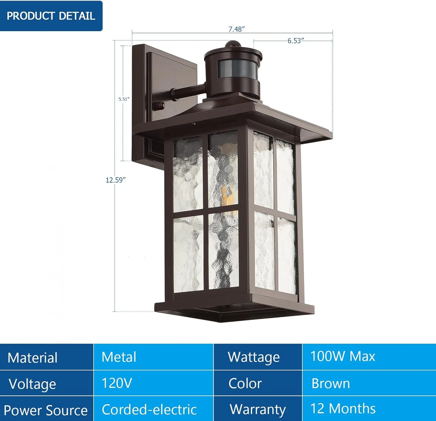 Motion Sensor Outdoor Wall Lantern Dusk to Dawn Exterior Porch Light Fixture Brown Outside Garage Sconce Lighting Waterproof Farmhouse Wall Mount Carriage Lamp for House Patio Doorway