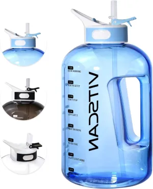 Motivational 1 Gallon Water Bottle with Time Marker, Large Jug for Sports, BPA Free (Blue)