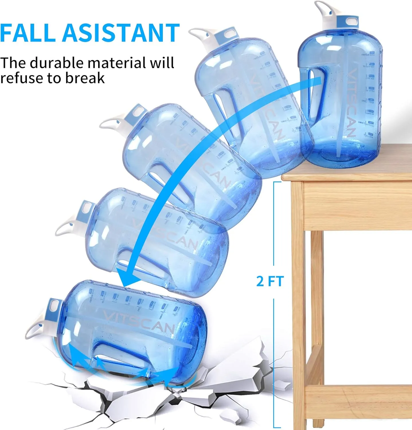 Motivational 1 Gallon Water Bottle with Time Marker, Large Jug for Sports, BPA Free (Blue)
