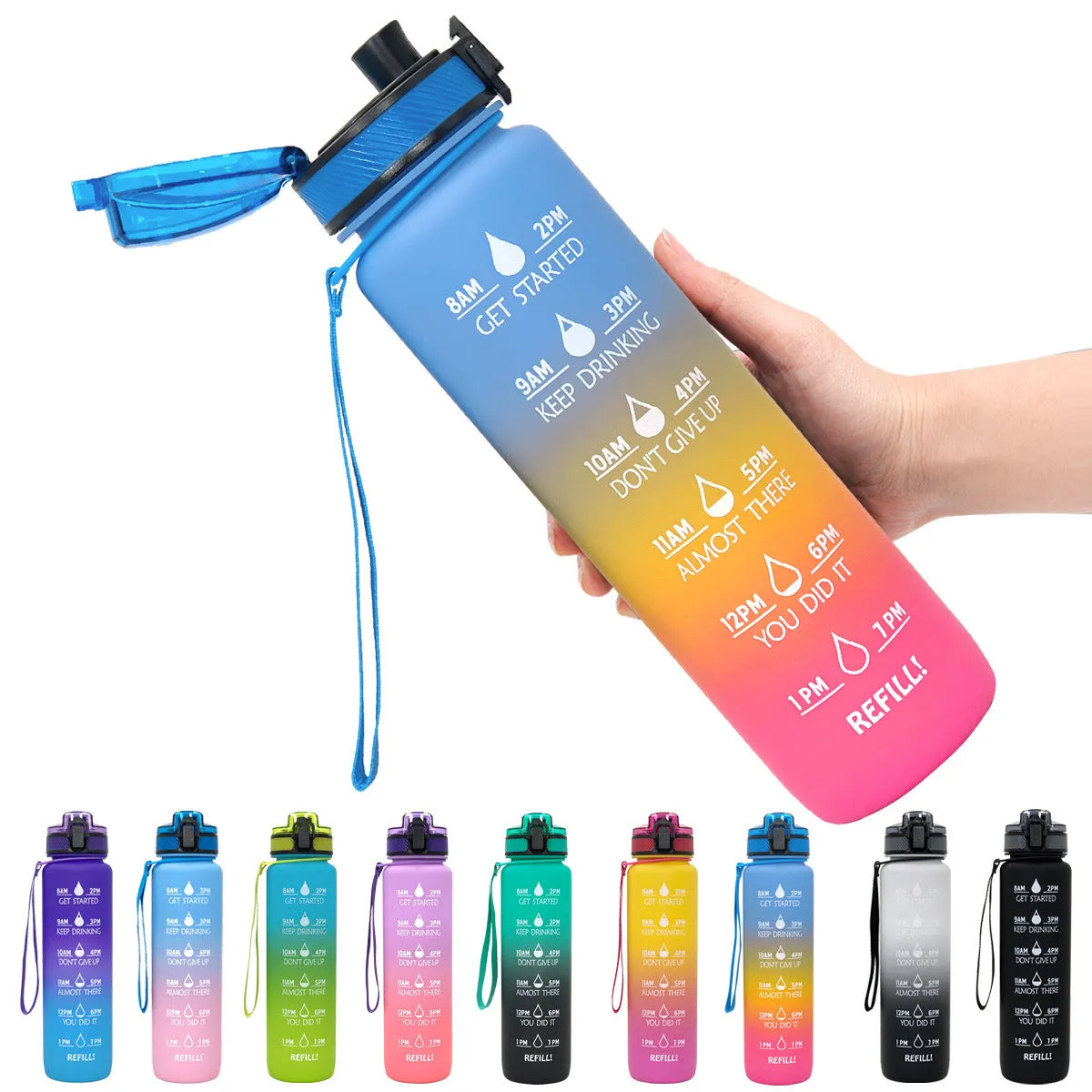 Motivational Tritan Water Bottle – Time Marker & Bounce Cover Sports Bottle
