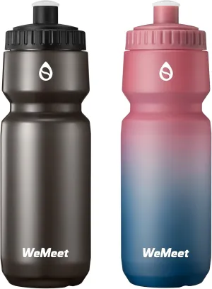 Mountain Bike Water Bottle 2-Pack, Sport Squeeze Bottle with Capacity Scale, LeakProof, BPA Free, for Cycling, Gym, Outdoors (Black & Red Blue, 24oz)