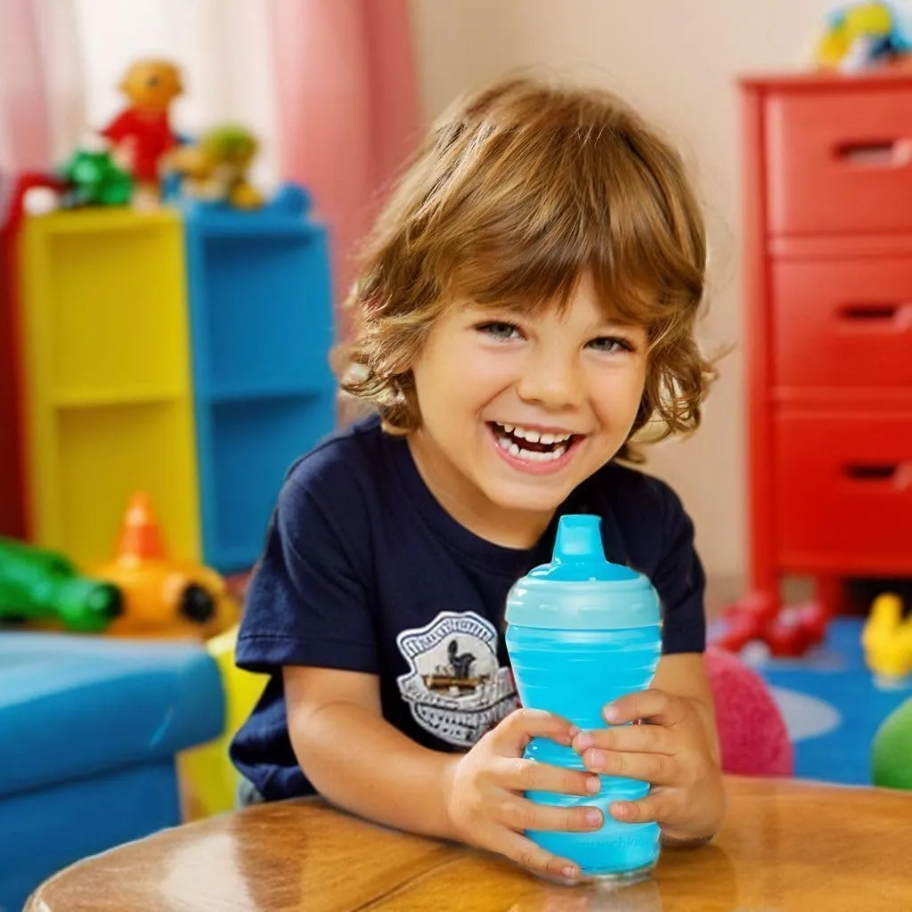 Munchkin Sippy Cups, 10oz Mighty Grip Spill Proof Toddler Cups for 6 Month Old - EZ to Hold Contoured Design, Soft Silicone Spout, Top Rack Dishwasher & Freezer Safe, BPA Free, Kids Cup (Blue/Green)