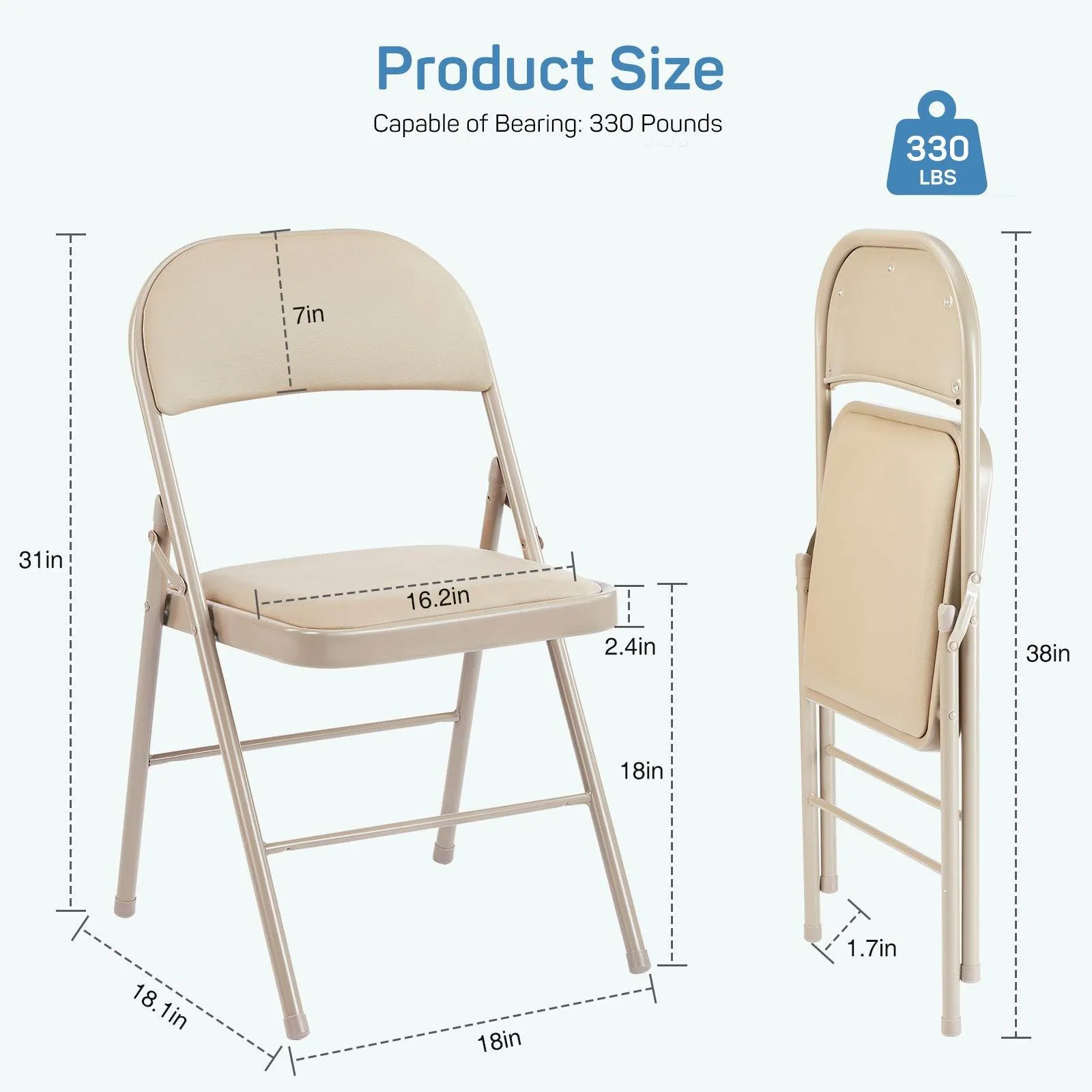 MyDepot Folding Chair Comfortable Leather Cushions Sturdy Metal Easy to Use and Store Suitable for Indoor and Outdoor, Home, Office, Party