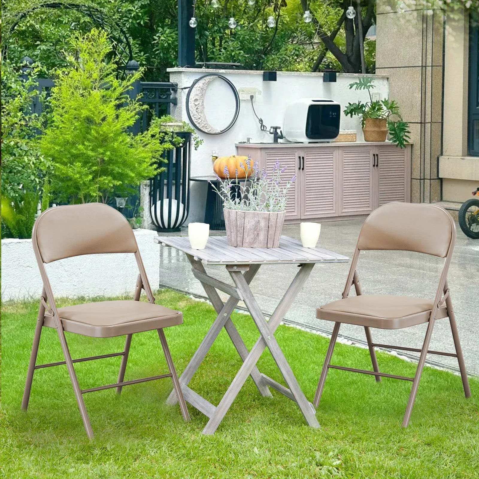 MyDepot Folding Chair Comfortable Leather Cushions Sturdy Metal Easy to Use and Store Suitable for Indoor and Outdoor, Home, Office, Party