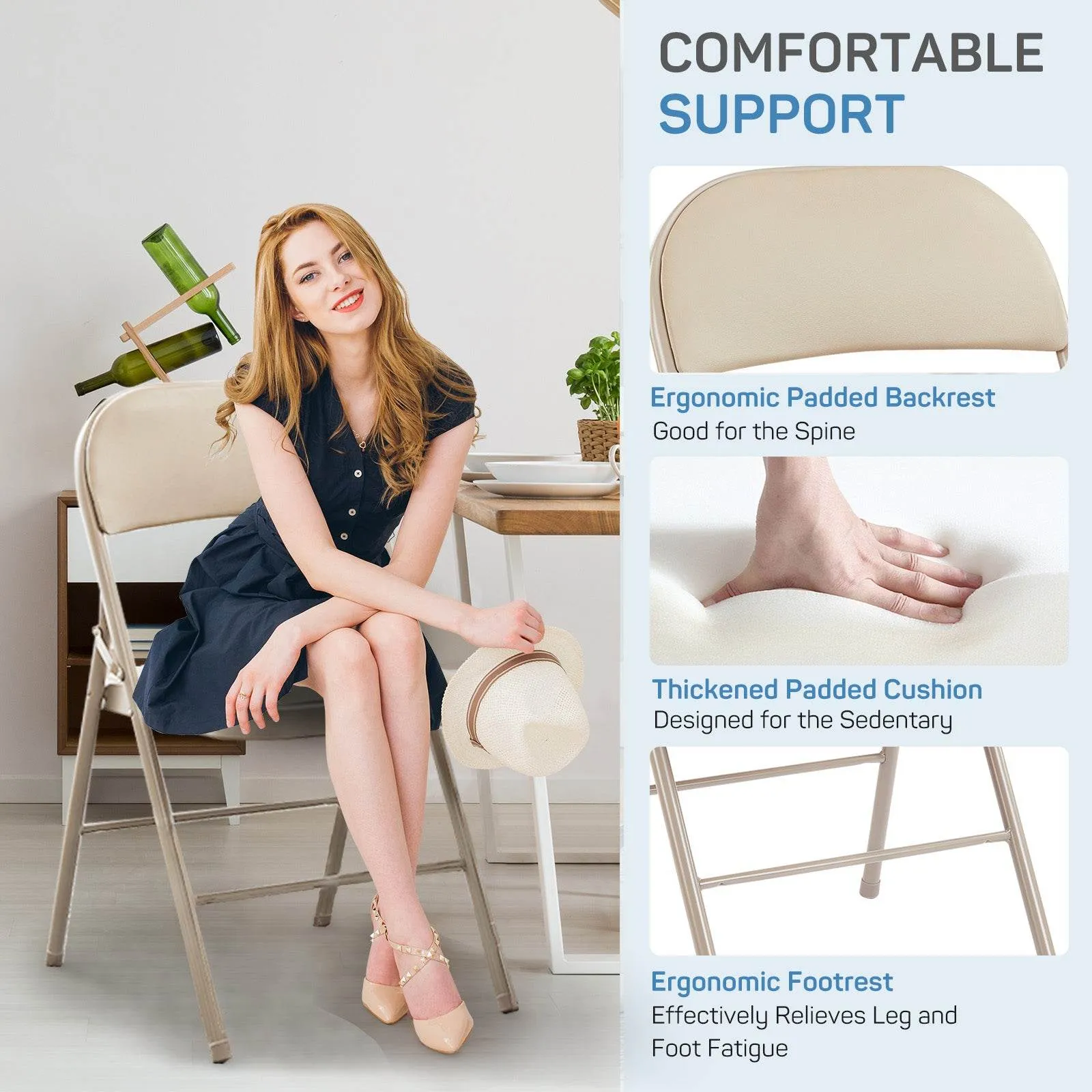 MyDepot Folding Chair Comfortable Leather Cushions Sturdy Metal Easy to Use and Store Suitable for Indoor and Outdoor, Home, Office, Party