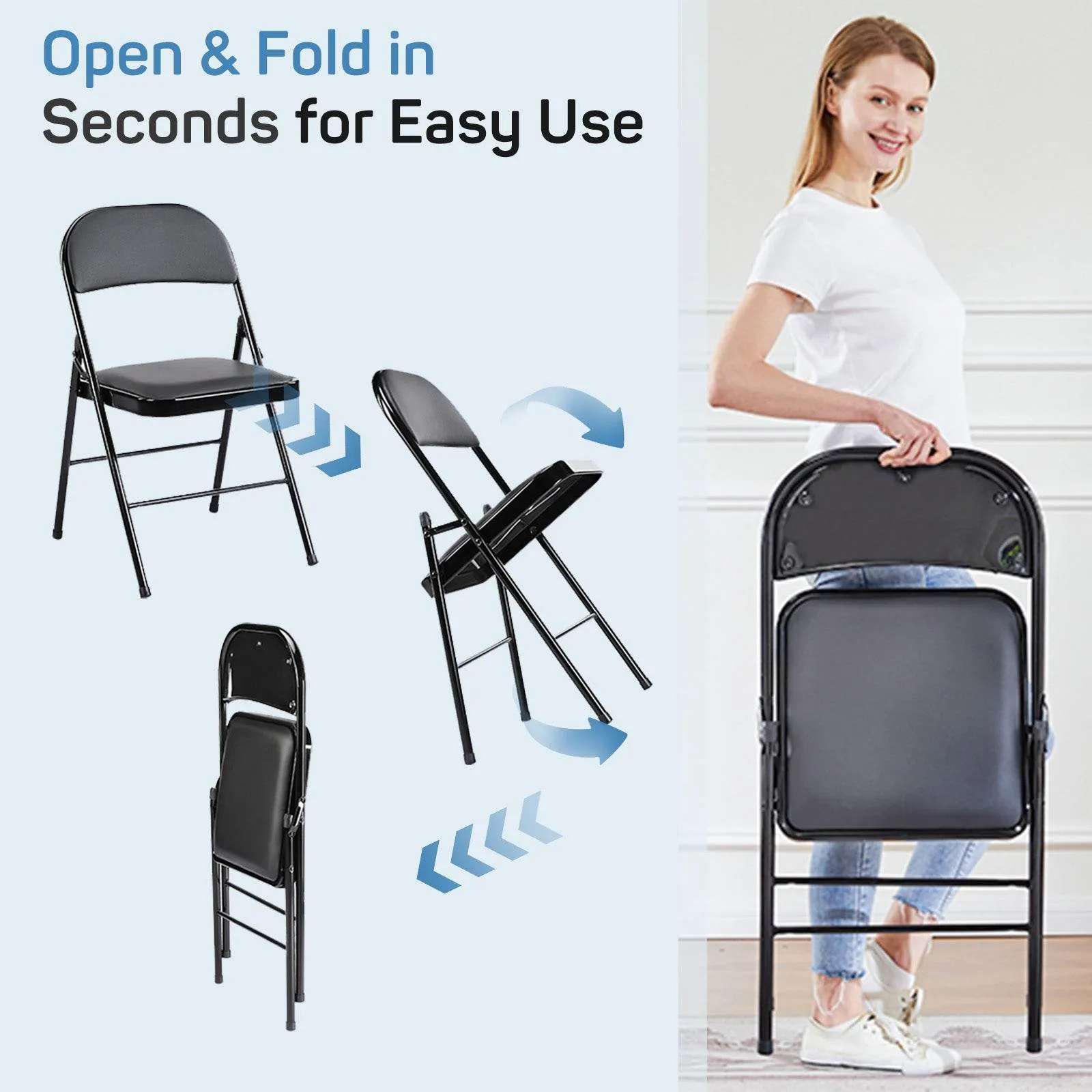 MyDepot Folding Chair Comfortable Leather Cushions Sturdy Metal Easy to Use and Store Suitable for Indoor and Outdoor, Home, Office, Party