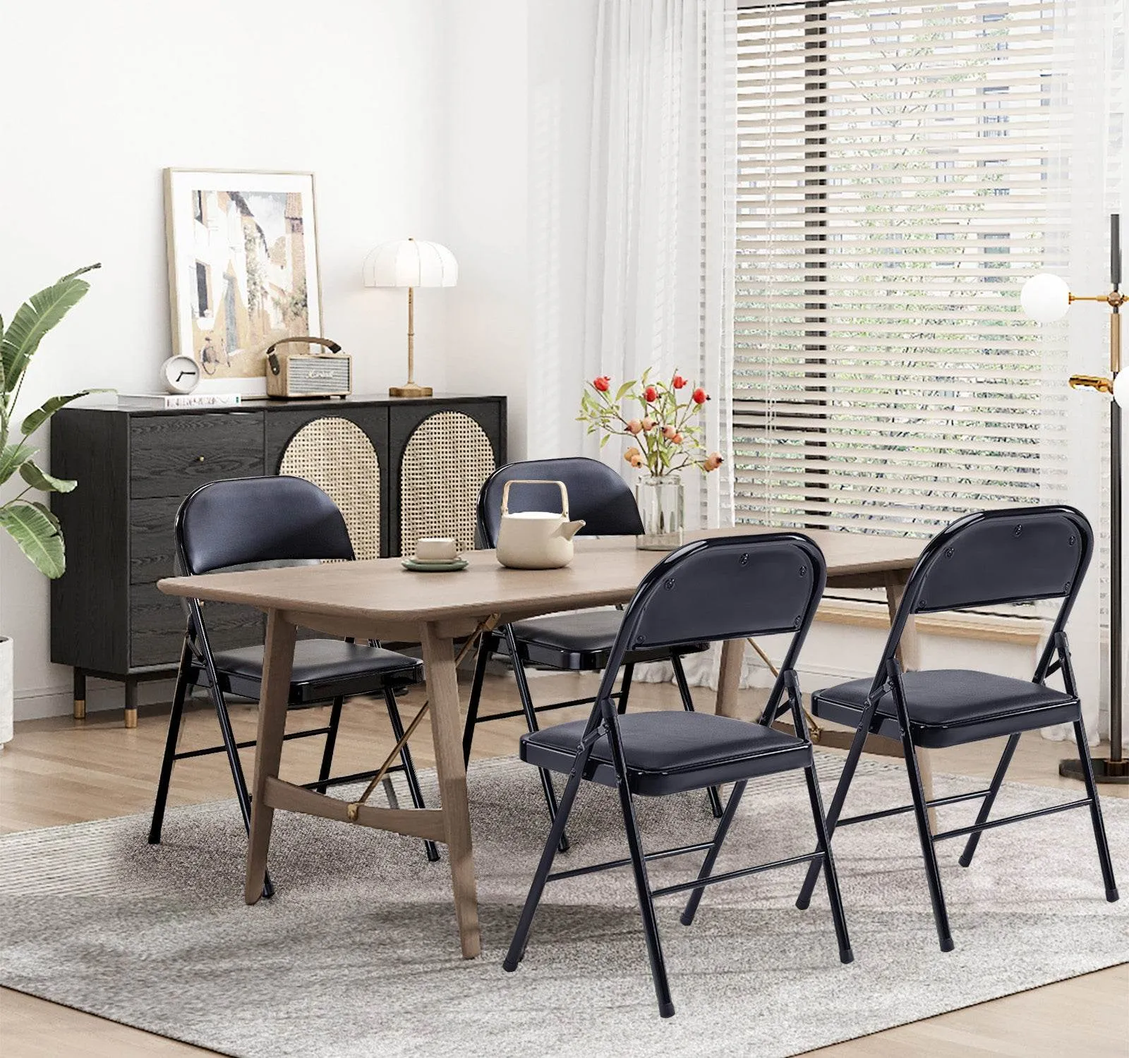 MyDepot Folding Chair Comfortable Leather Cushions Sturdy Metal Easy to Use and Store Suitable for Indoor and Outdoor, Home, Office, Party