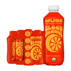 MyMuse Organic Enhanced Flavored Water, Blood Orange, 16.9 Fl Oz Bottle (12 pack), 1G of Sugar, Immune Support with Zinc & Elderberry, Antioxidants Vitamin E, Low Calories, USDA organic