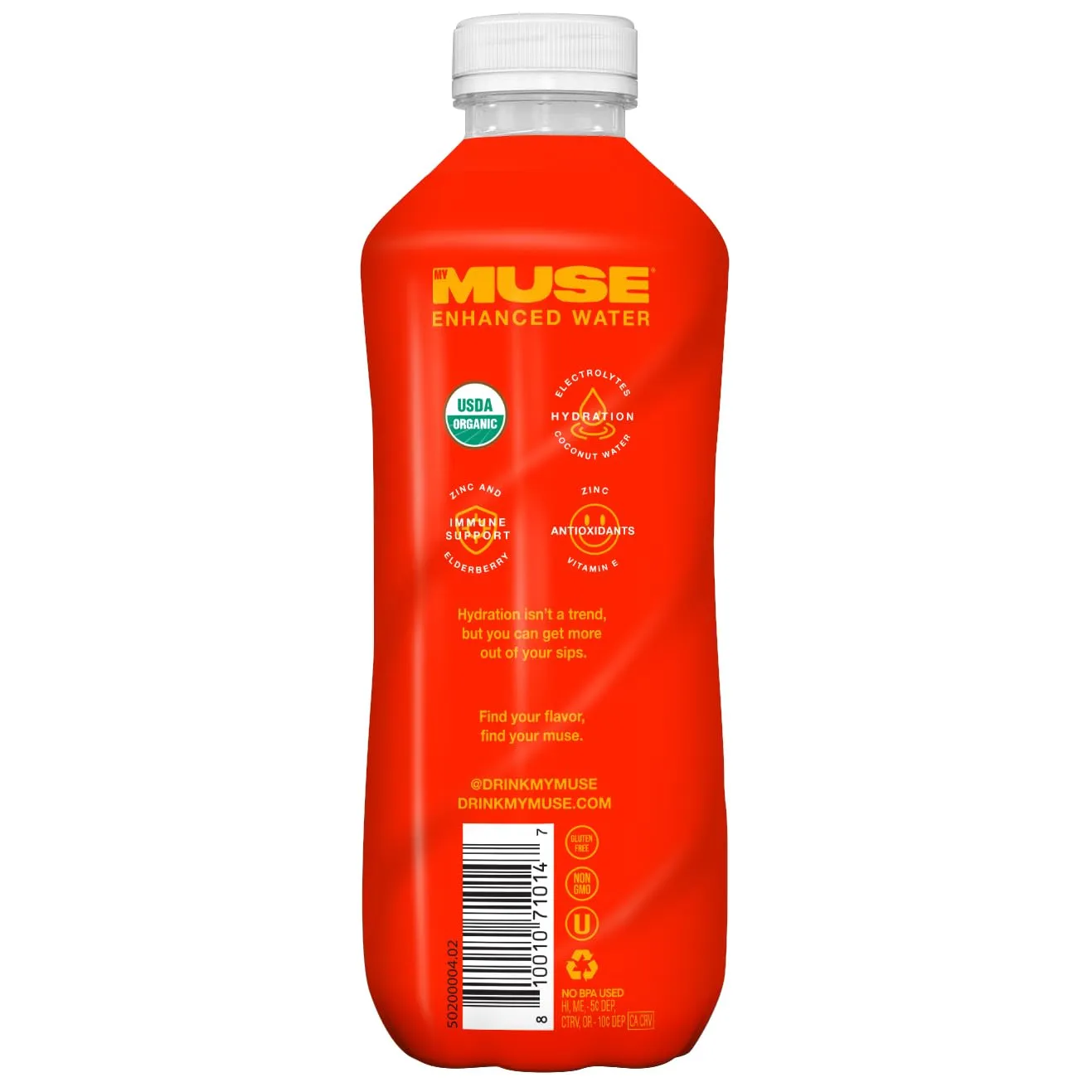 MyMuse Organic Enhanced Flavored Water, Blood Orange, 16.9 Fl Oz Bottle (12 pack), 1G of Sugar, Immune Support with Zinc & Elderberry, Antioxidants Vitamin E, Low Calories, USDA organic