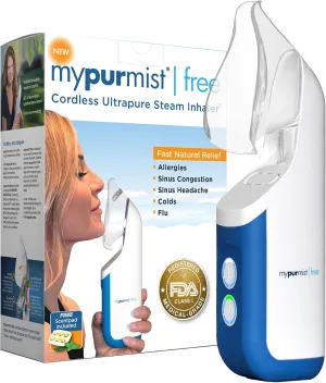 Mypurmist Cordless Ultrapure Steam Inhaler - Handheld Steamer, Vaporizer & Humidifier for Sinus Relief, Nasal Congestion, Cold & Cough, & Vocal Care for Singers (Base Kit)
