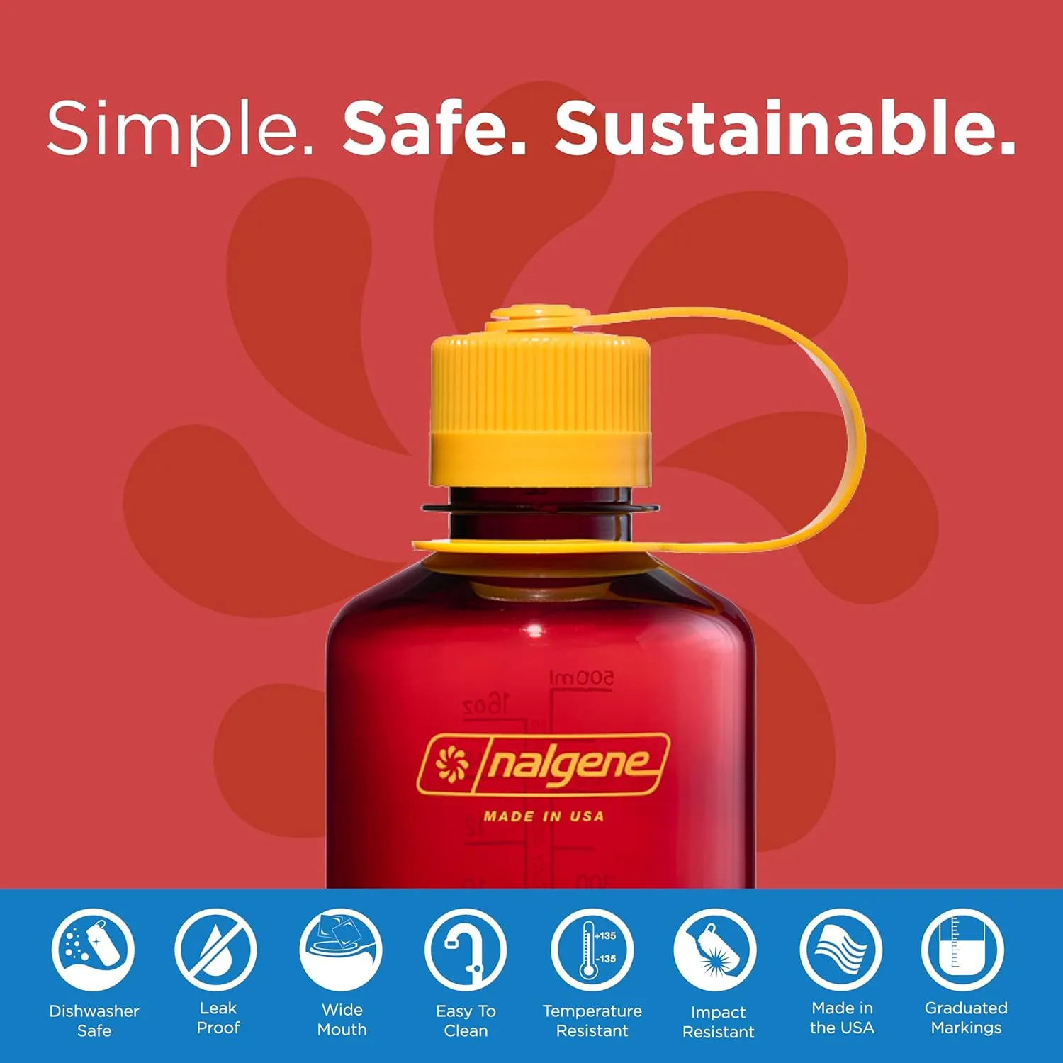 Nalgene Sustain Tritan BPA-Free Water Bottle Made with Material Derived from 50% Plastic Waste, 16 OZ, Narrow Mouth