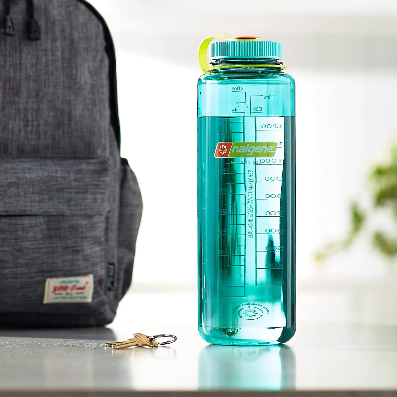 Nalgene Sustain Tritan BPA-Free Water Bottle Made with Material Derived from 50% Plastic Waste (using ISCC certified mass balance), 48 OZ, Wide Mouth, Cerulean
