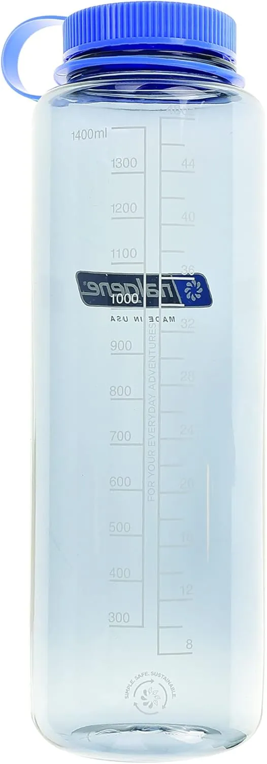 Nalgene Sustain Tritan BPA-Free Water Bottles Made with 50% Recycled Plastic Waste | 48 OZ Wide Mouth & 32 OZ Narrow Mouth, Grey
