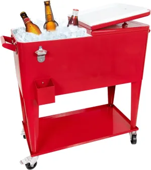 Nattork 80 Quart Rolling Cooler Cart, Ice Chest with Wheels for Outdoor Patio Deck Party, Portable Outdoor Backyard Cooler Party Drink Beverage Bar with Shelf, Bottle Opener