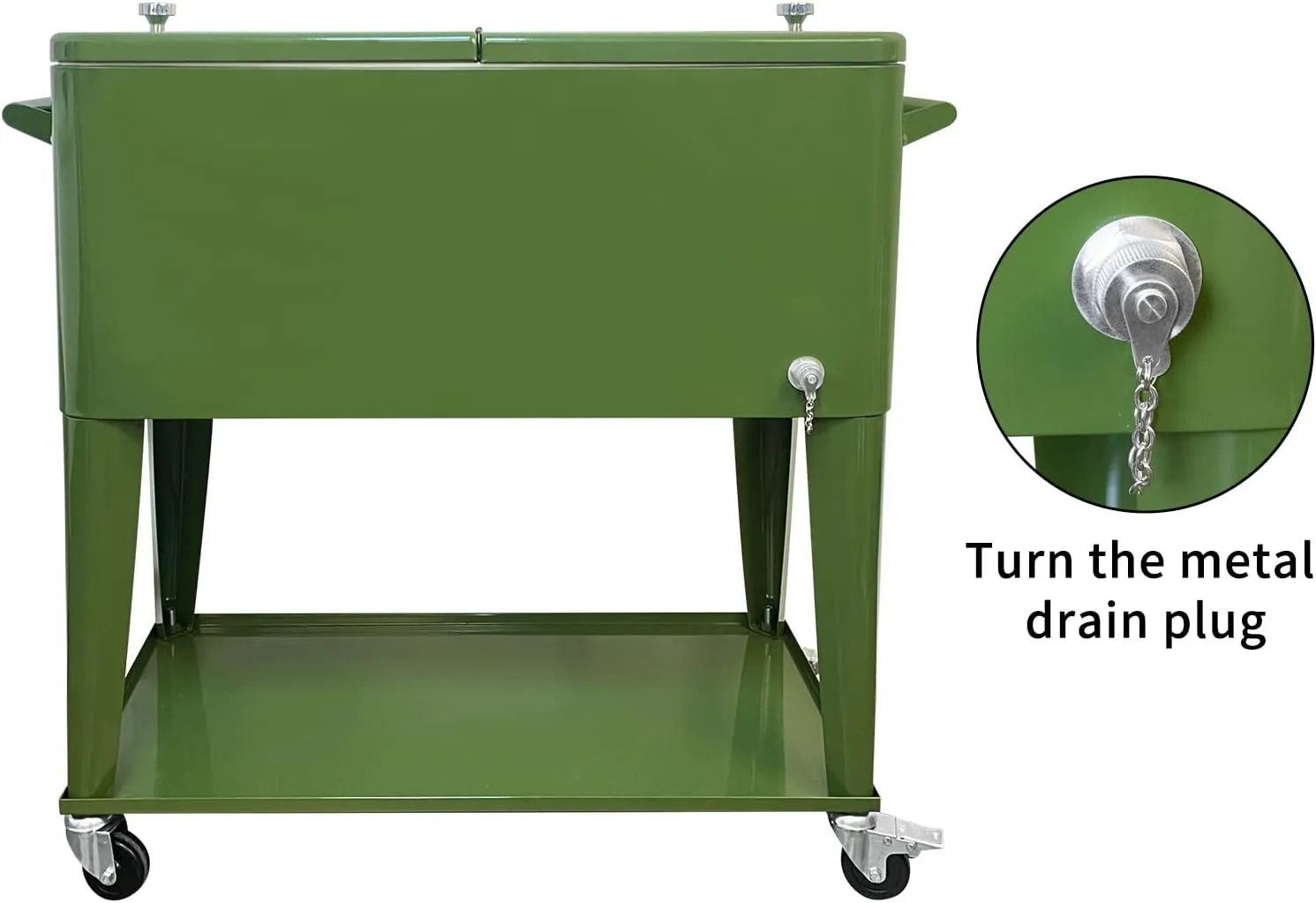 Nattork Portable Rolling Cooler Cart 80 Quart Cooler cart, Ice Chest Cart Trolley Rolling Cart Cooler with Wheels Outdoor Beverage Cooler for Patio Ice Chest with Shelf, Water Pipe and Bottle Opener