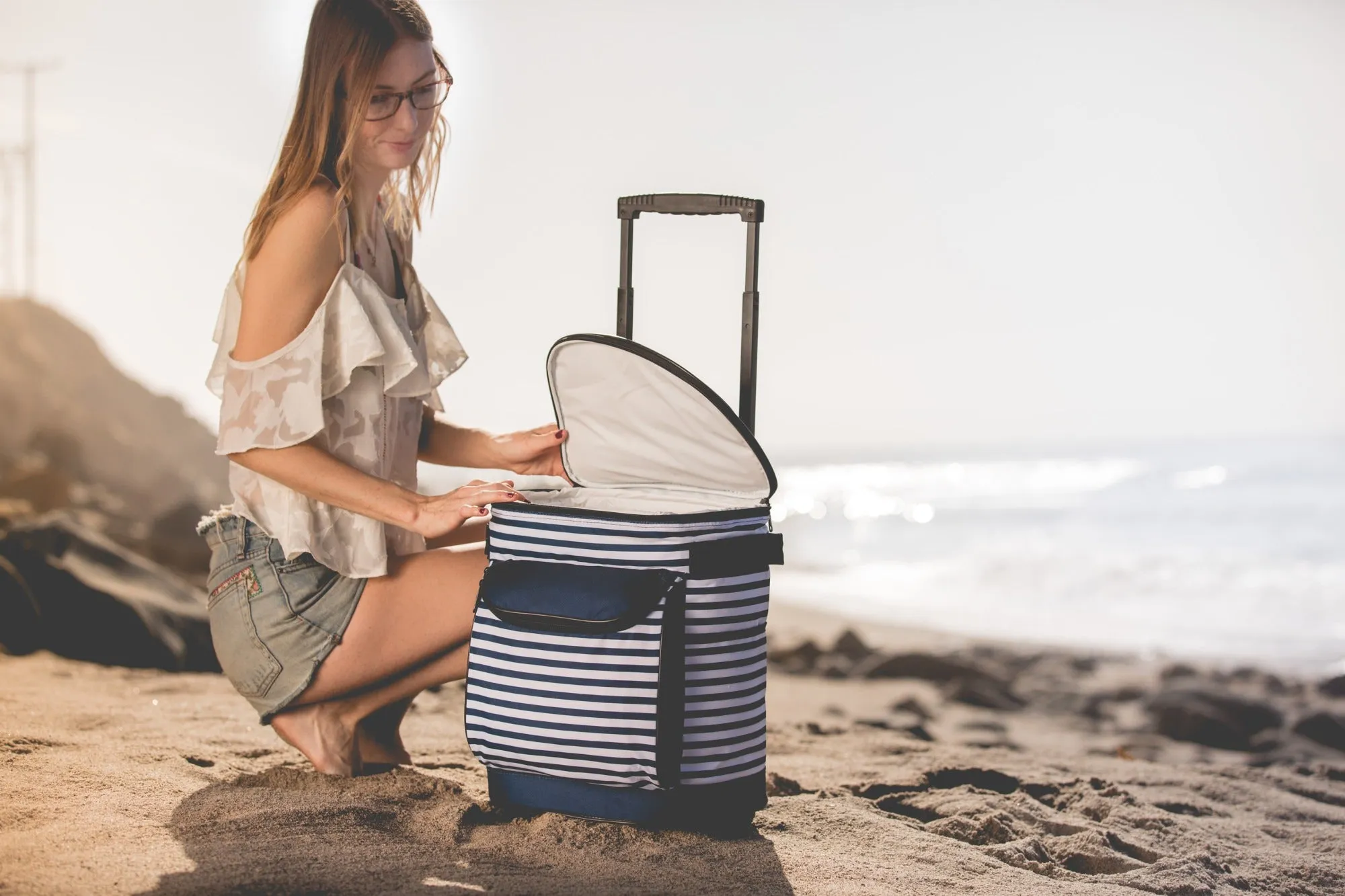 Navy & White Stripe Rolling Cooler
