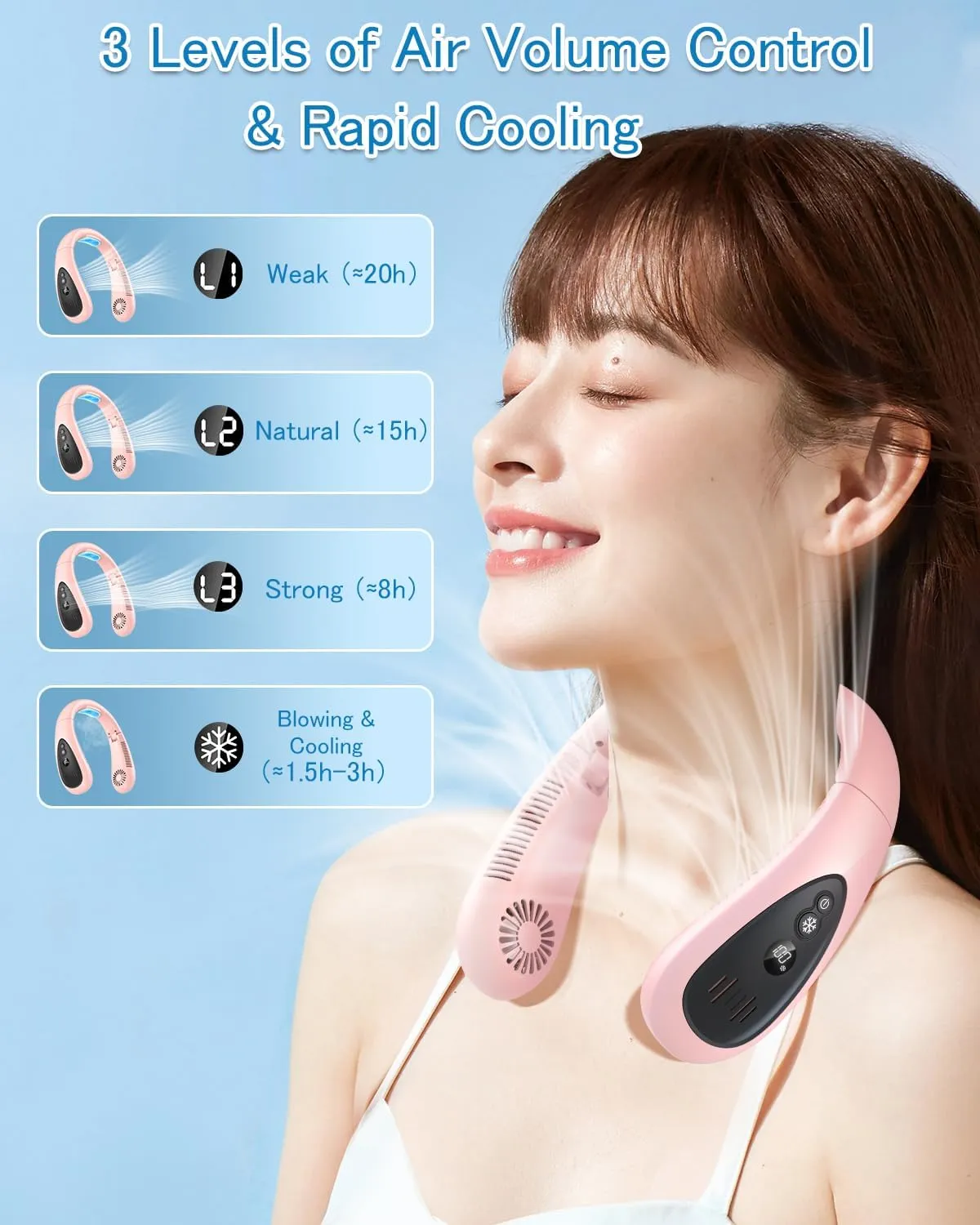Neck Air Conditioner, 5000mAh Portable Neck Fan with Semiconductor Cooling Airflow Bladeless USB Neck Fans Portable Rechargeable with 3 Speeds, LED Display, Personal Fan for Outdoor Travel Indoor
