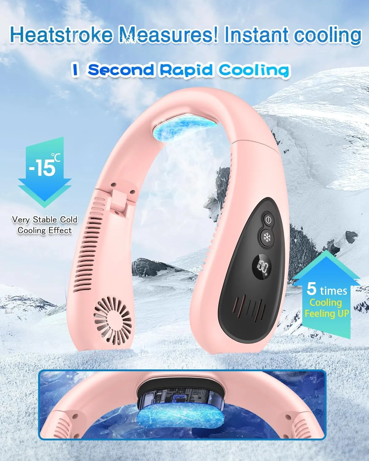 Neck Air Conditioner, 5000mAh Portable Neck Fan with Semiconductor Cooling Airflow Bladeless USB Neck Fans Portable Rechargeable with 3 Speeds, LED Display, Personal Fan for Outdoor Travel Indoor
