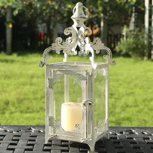 NEEDOMO Lanterns Decorative Indoor, 16" White Hanging Lantern Decor Outdoor, Vintage Metal Large Candle Lantern for Patio, Front Porch, Table, Home Decor, Candle Holder with Clear Glass