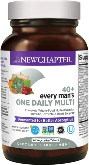 New Chapter Men's Multivitamin, Every Man's One Daily 40 , Fermented with Probiotics   Saw Palmetto   B Vitamins   Vitamin D3   Organic Non-GMO Ingredients - 24 Count