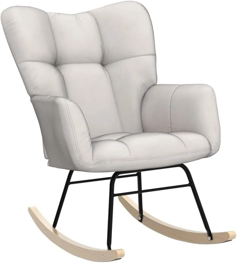 NIOIIKIT Nursery Rocking Chair Velvet Upholstered Glider Rocker Rocking Accent Chair Padded Seat with High Backrest Armchair Comfy Side Chair for Living Room Bedroom Offices (Grey Velvet)