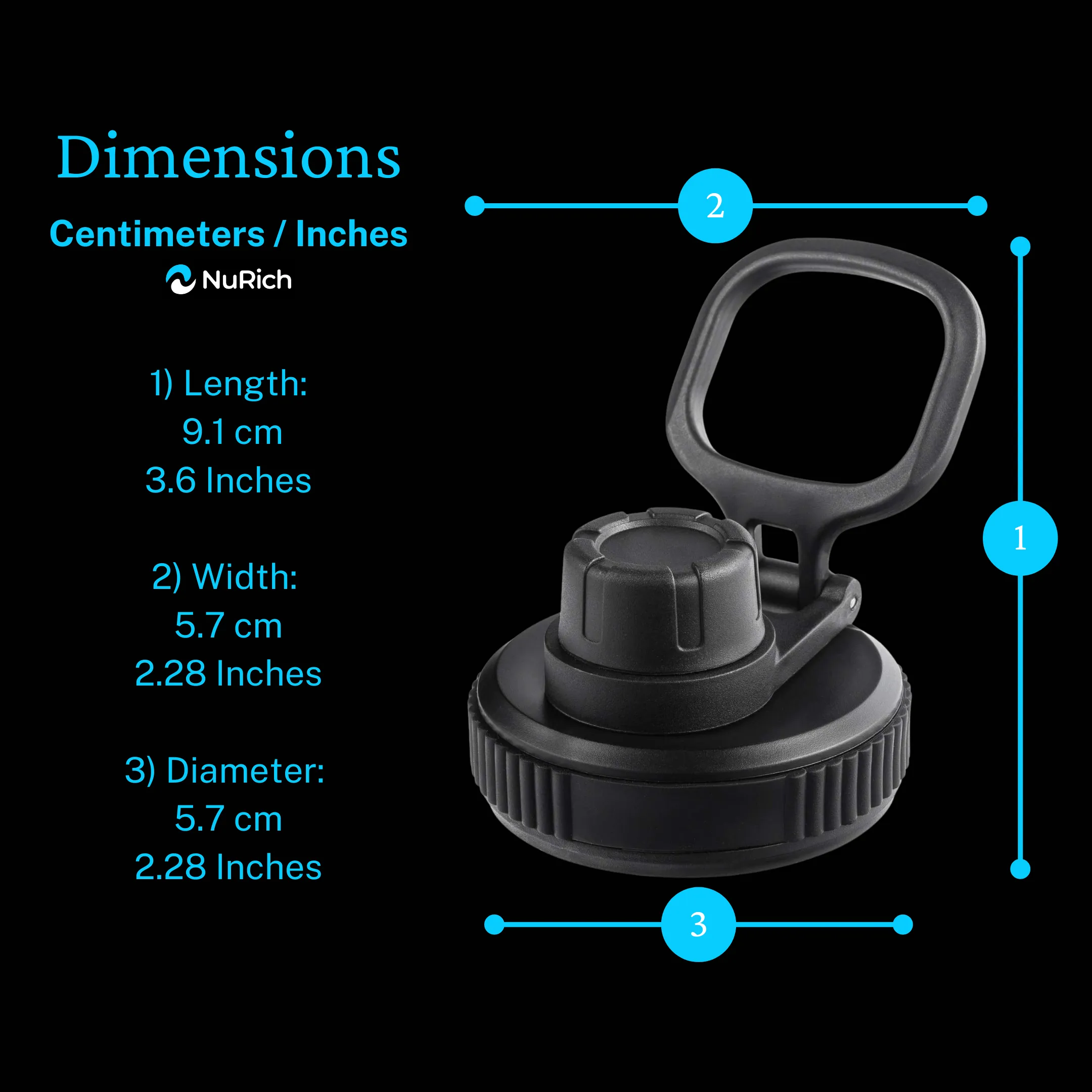 NuRich Hydro Wide Mouth Spout Twist Chug Replacement Lid or Cap Accessories Compatible with Hydroflask, Nalgene, Klean Kanteen, and Many More Top Water Bottle Brands Sizes 12 16 18 20 32 40 64 Ounce